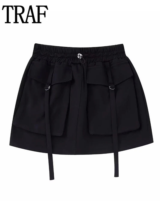 TRAF Black Mini Skirts Womens 2022 High Waist Cargo Skirt Fashion Autumn Winter Woman Skirt Streetwear Short Skirts For Women